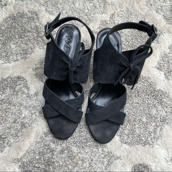 M4D3 Madi Black Suede Sandals 4" Block Heels Size 7.5M - Picture 3 of 15